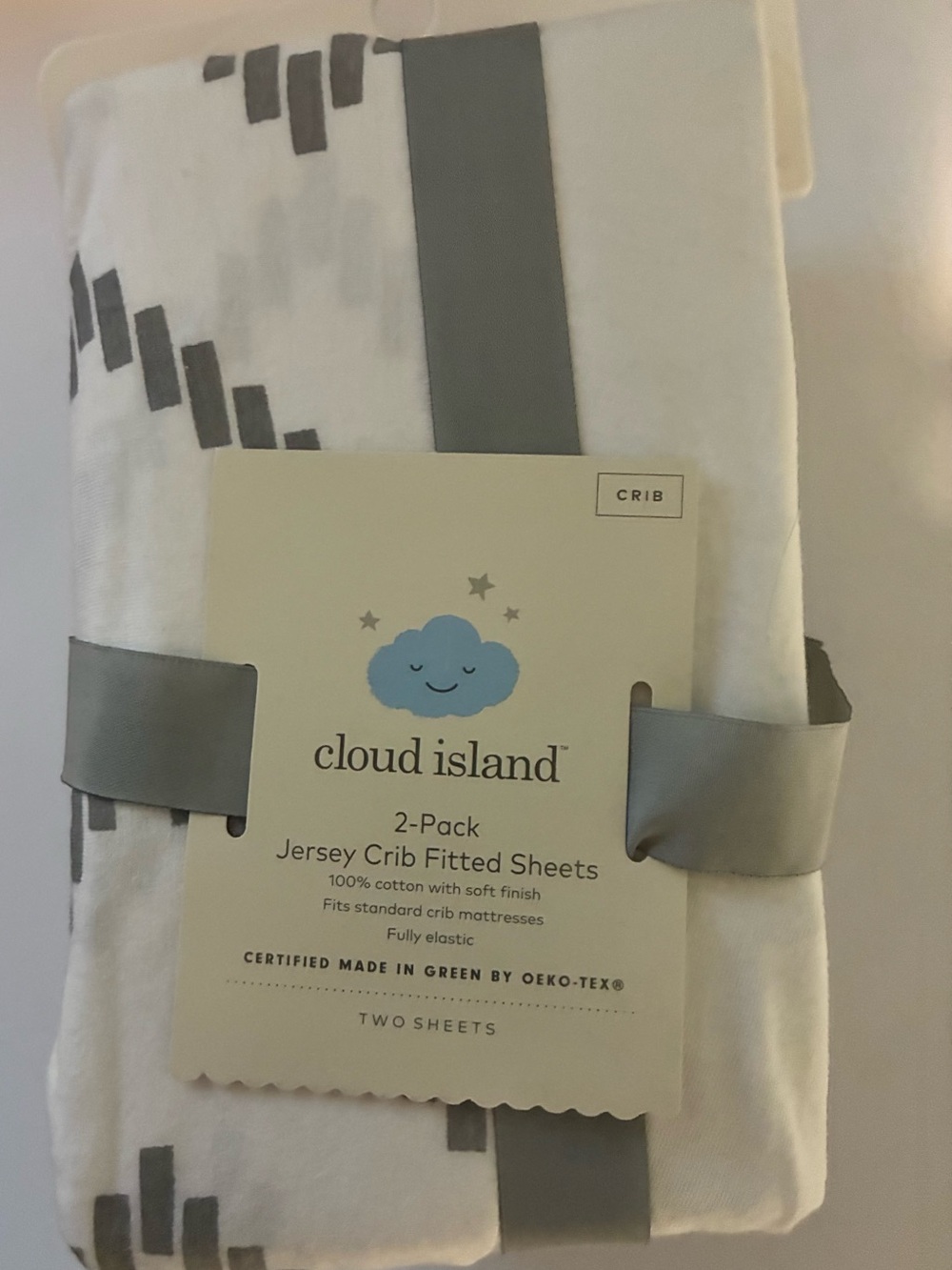 Cloud Island 2-Pack Jersey Crib Fitted Sheets – Gray Chevron & White (New/Sealed